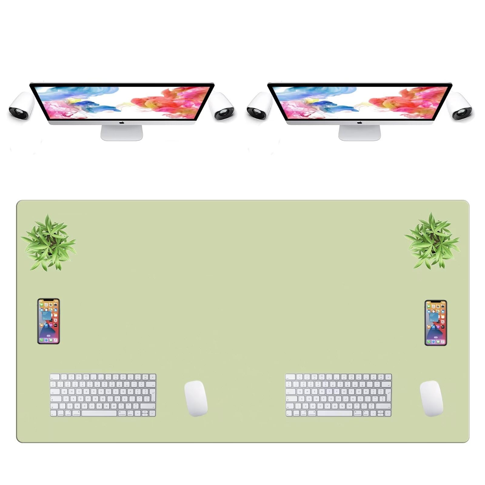 LL-COEUR Extra Large PU Leather Desk Mat Large Mouse Pad XXL Waterproof Table Mat Office Laptop Writing Pad (55.1 x 29.5 inch, Matcha Green)
