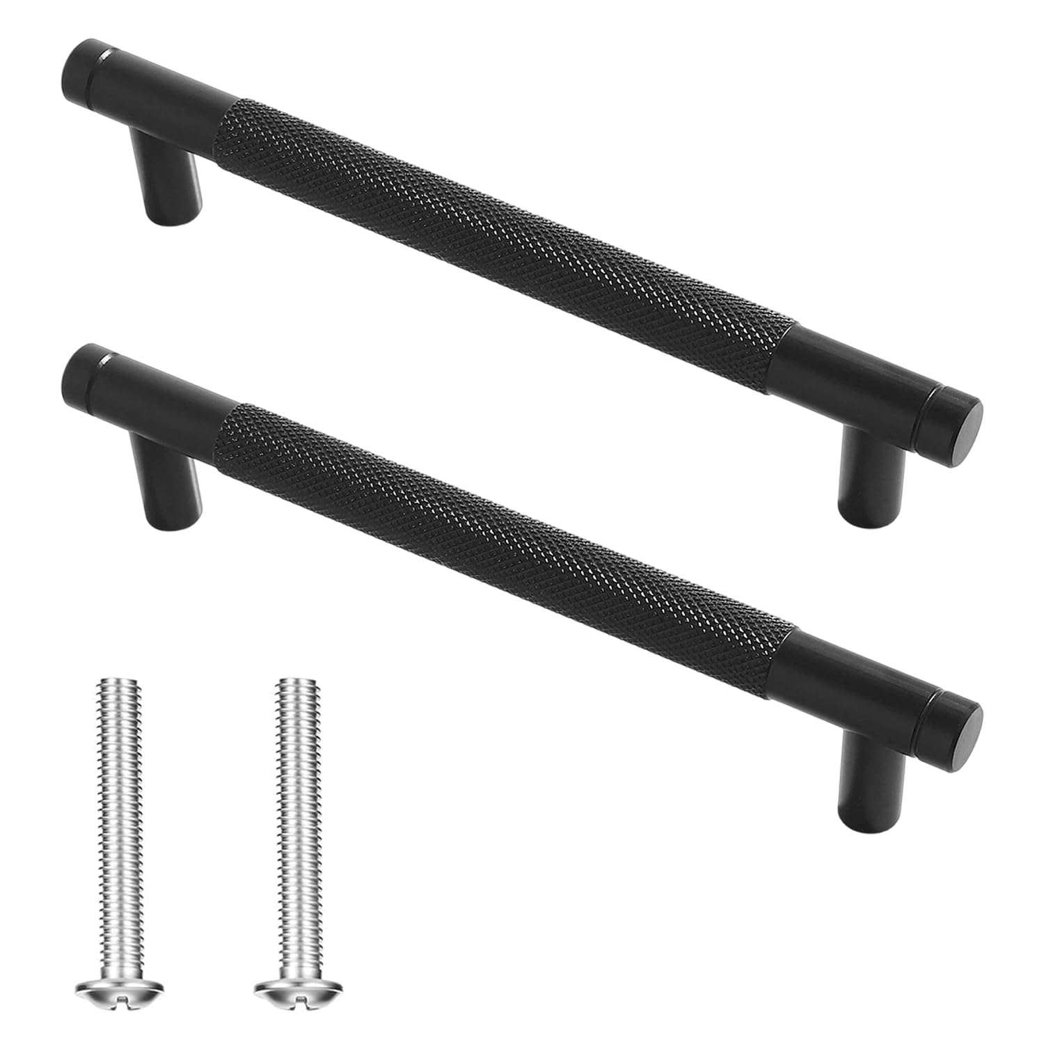 Wuneiox 2 Pack Cupboard Handles, 128mm Aluminium Kitchen Handles with Textured Grip, Modern Cabinet Handle for Drawers & Wardrobes, Stylish Black Kitchen Cupboard Handle for Home & Office