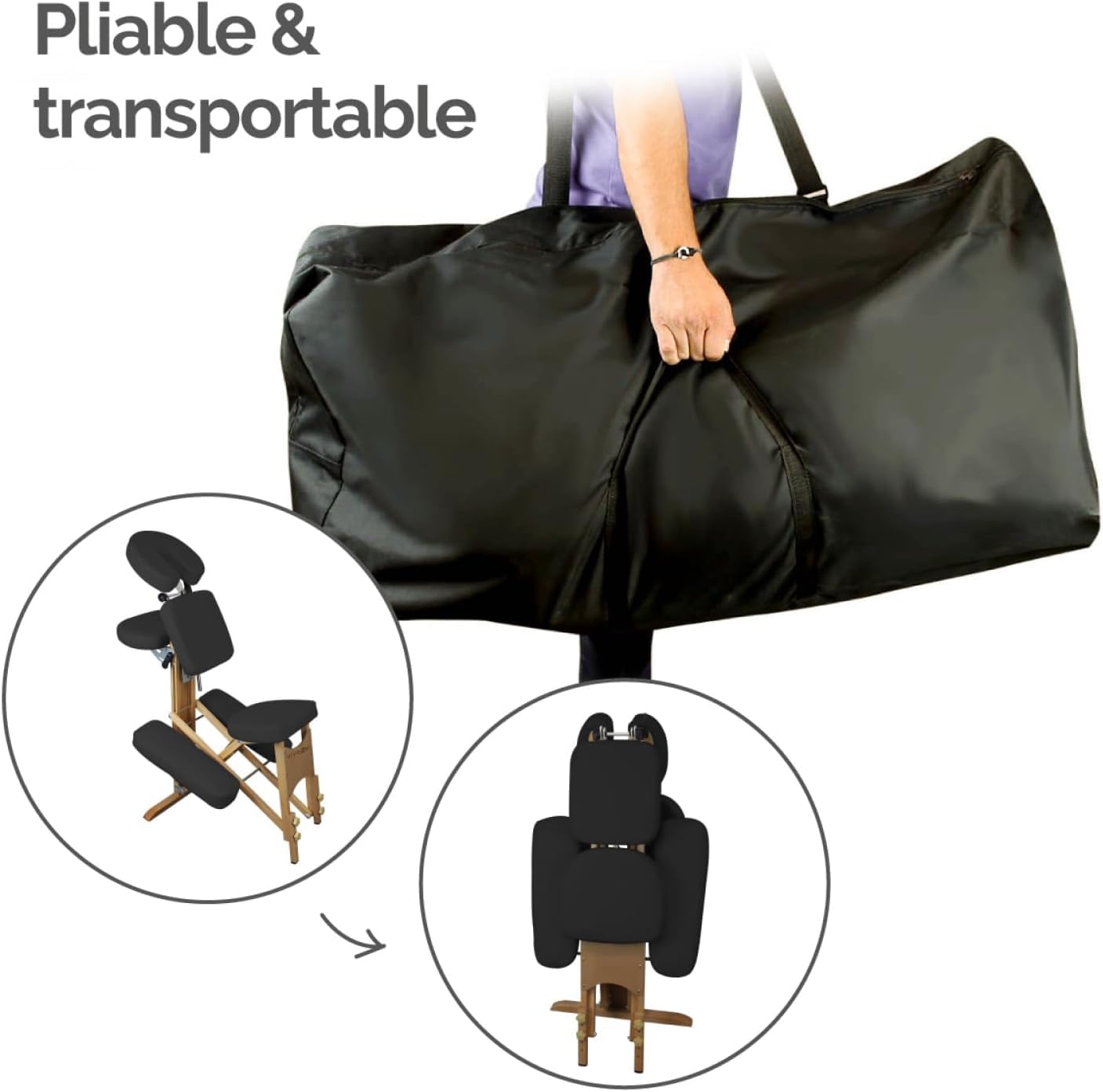 PLUS SANTE - Chaise de Massage Pliante en Bois MILA - Chaise de Soin, Confort, Polyvalence et Élégance pour les Professionnels de Santé - Supporte jusqu'à 100kg - Sac de Transport Inclus, Couleur Gris
