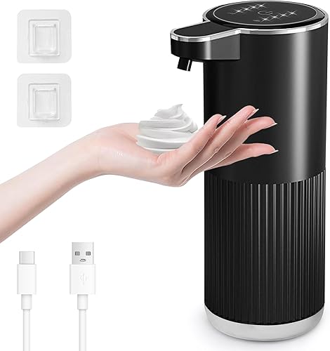 GuDoQi Dispensador automático de jabón espumoso sin contacto, espuma ajustable de 4 niveles, dispensador de jabón de manos recargable por USB para