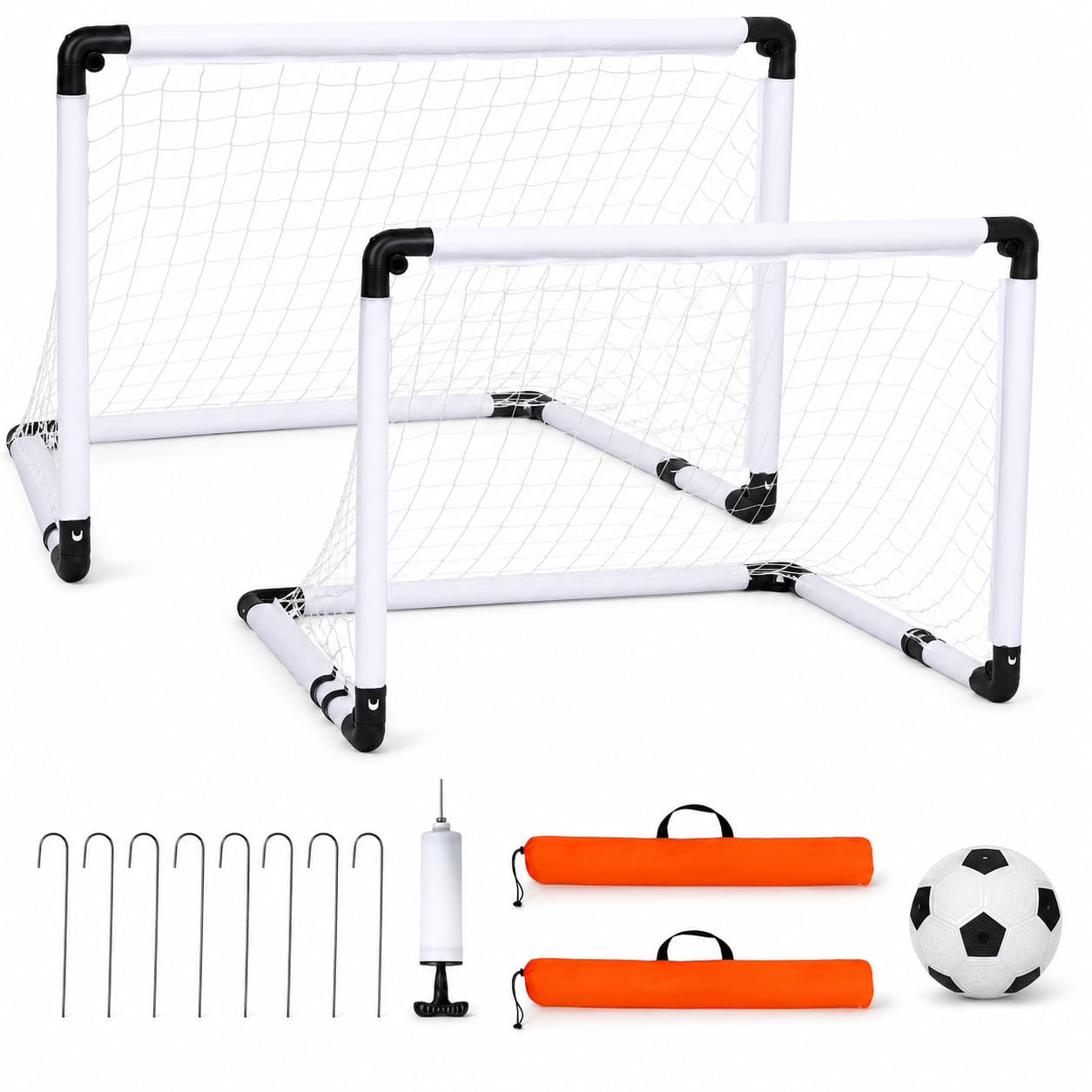 Juego de porterías de fútbol de 2 Piezas para niños: porterías de fútbol con una práctica Bolsa de Transporte, Juegos de Exterior para niños con balón, Bomba de Aire, 8 Anclajes para el Suelo