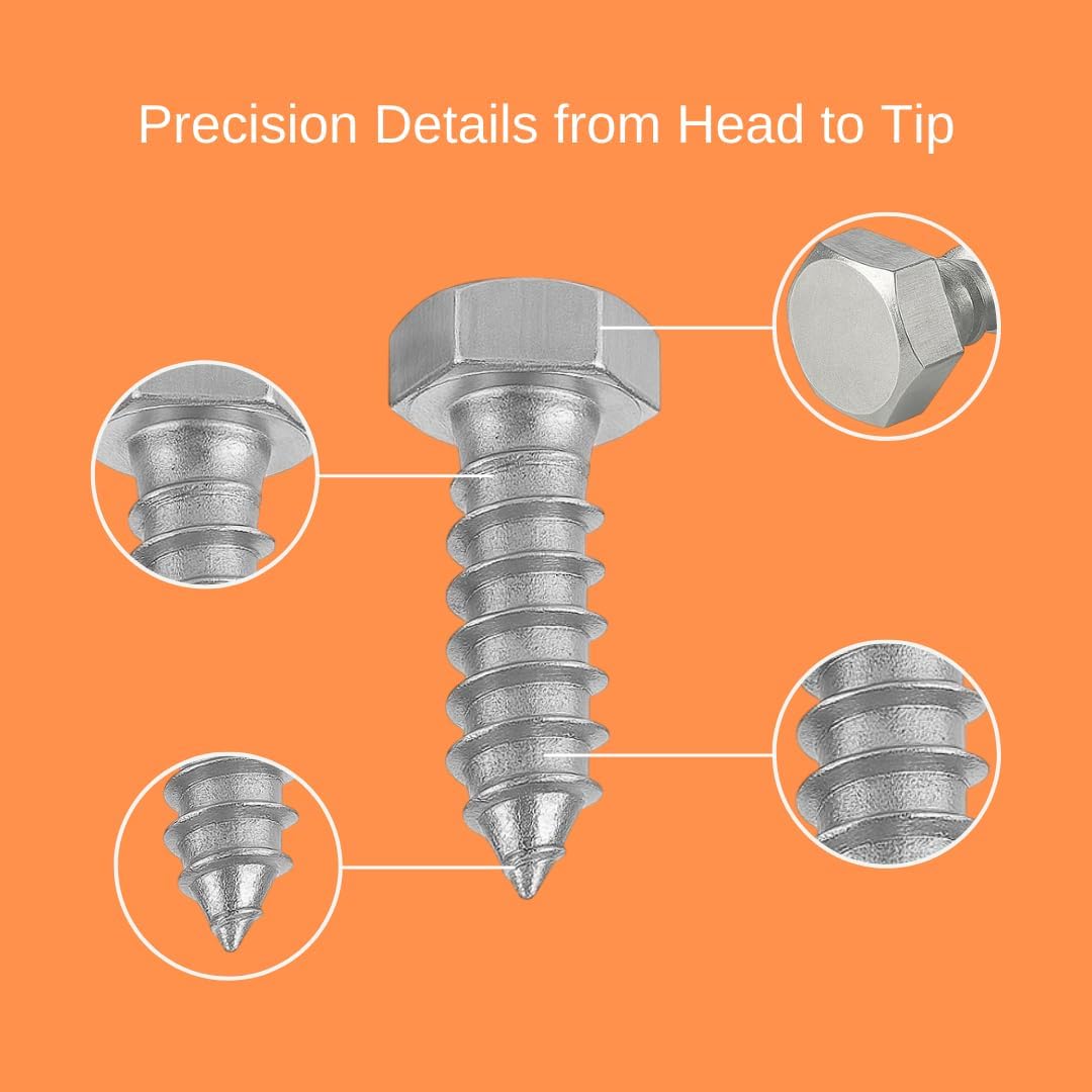 IMSCREWS 3/8 x 1-1/2 Hex Head Lag Screws, 304 Stainless Steel, Fully Threaded Heavy Duty Wood Fasteners for Gate Hardware & Fencing, 20 pcs