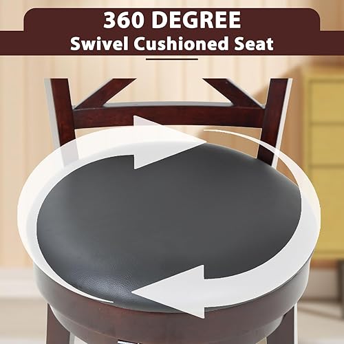 Miniatura 5 de Taburetes de bar, taburetes de altura de barra con respaldo en X, taburetes de bar de madera con respaldo bajo con giro de 360 grados, taburetes de