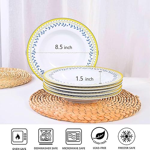 Miniatura 4 de Braque Platos de cerámica para pasta de 10 onzas, 8.5 pulgadas, juego de 6 unidades, para ensalada, platos llanos, aptos para microondas, horno y