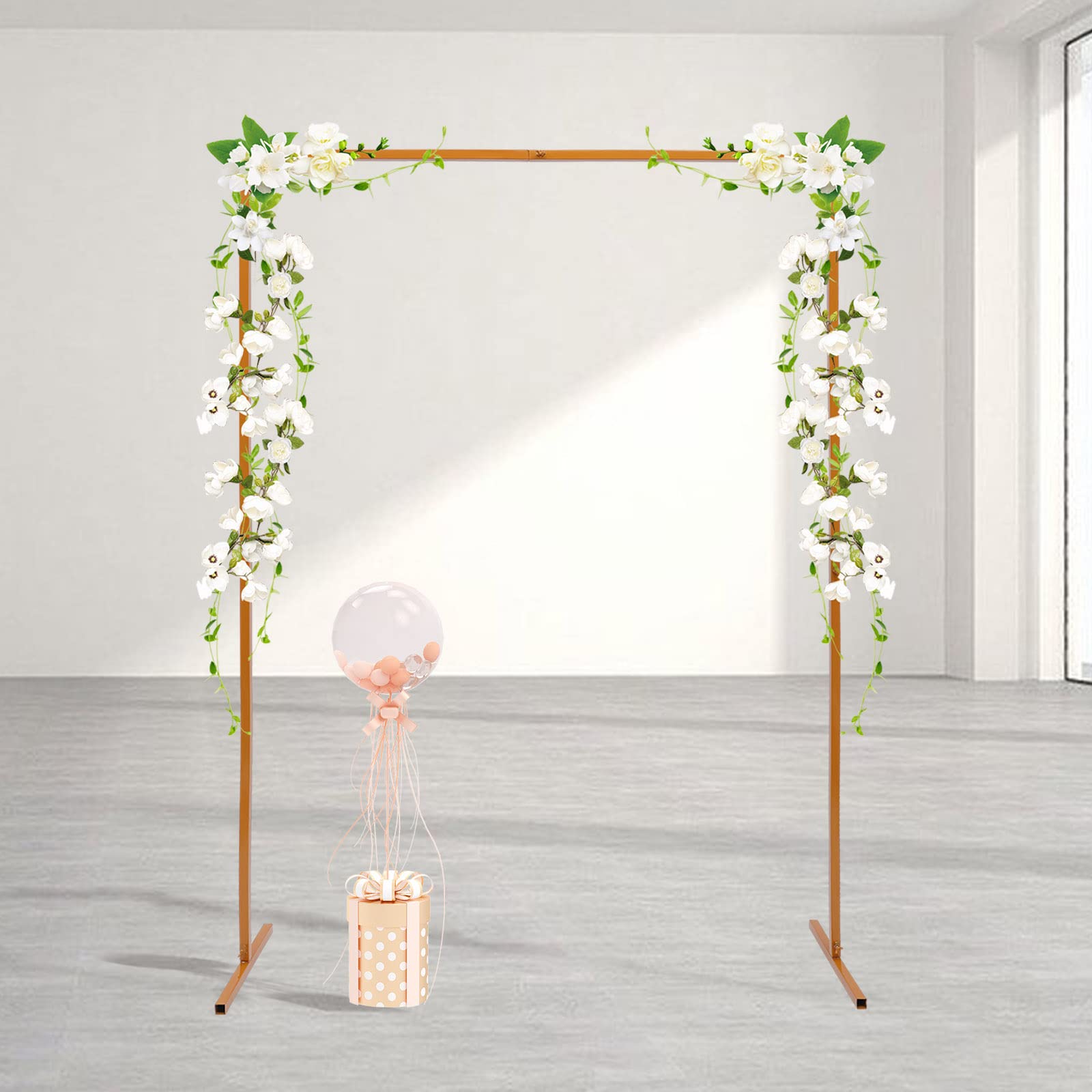 Arco quadrato per matrimonio, supporto per fogli di nozze, supporto in metallo dorato, 2 x 1,5 m