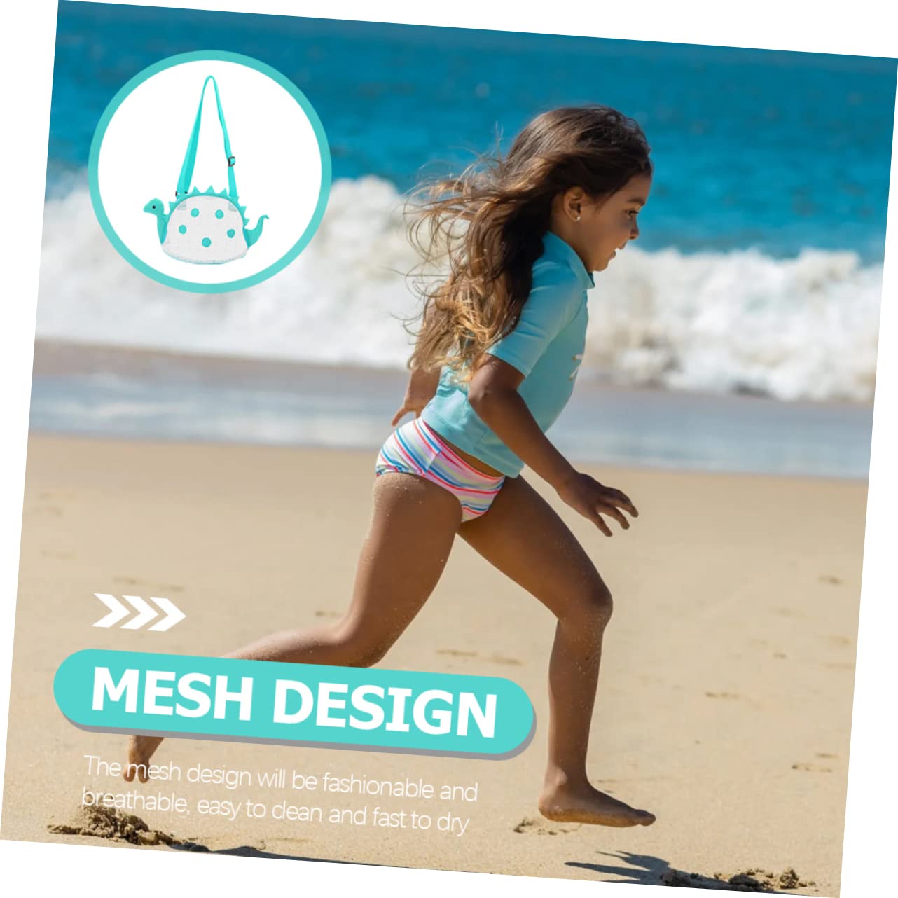 HANABASS Dinosaur Mesh Beach Bag Sand Storage Bag for Beach Essentials Portable and Breathable Design for Beach Play and Treasure Hunting
