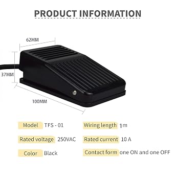 2pcs 10A 250V AC Foot Switches Momentary Electrical Power Plastic Foot Pedal Switch On/Off Control Black Color + 1m Cord