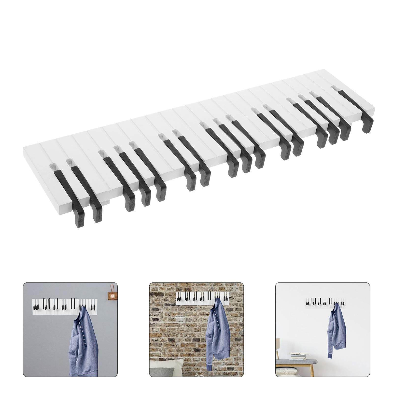Appendiabiti 58cm in Legno Nero con 16 Ganci da Muro