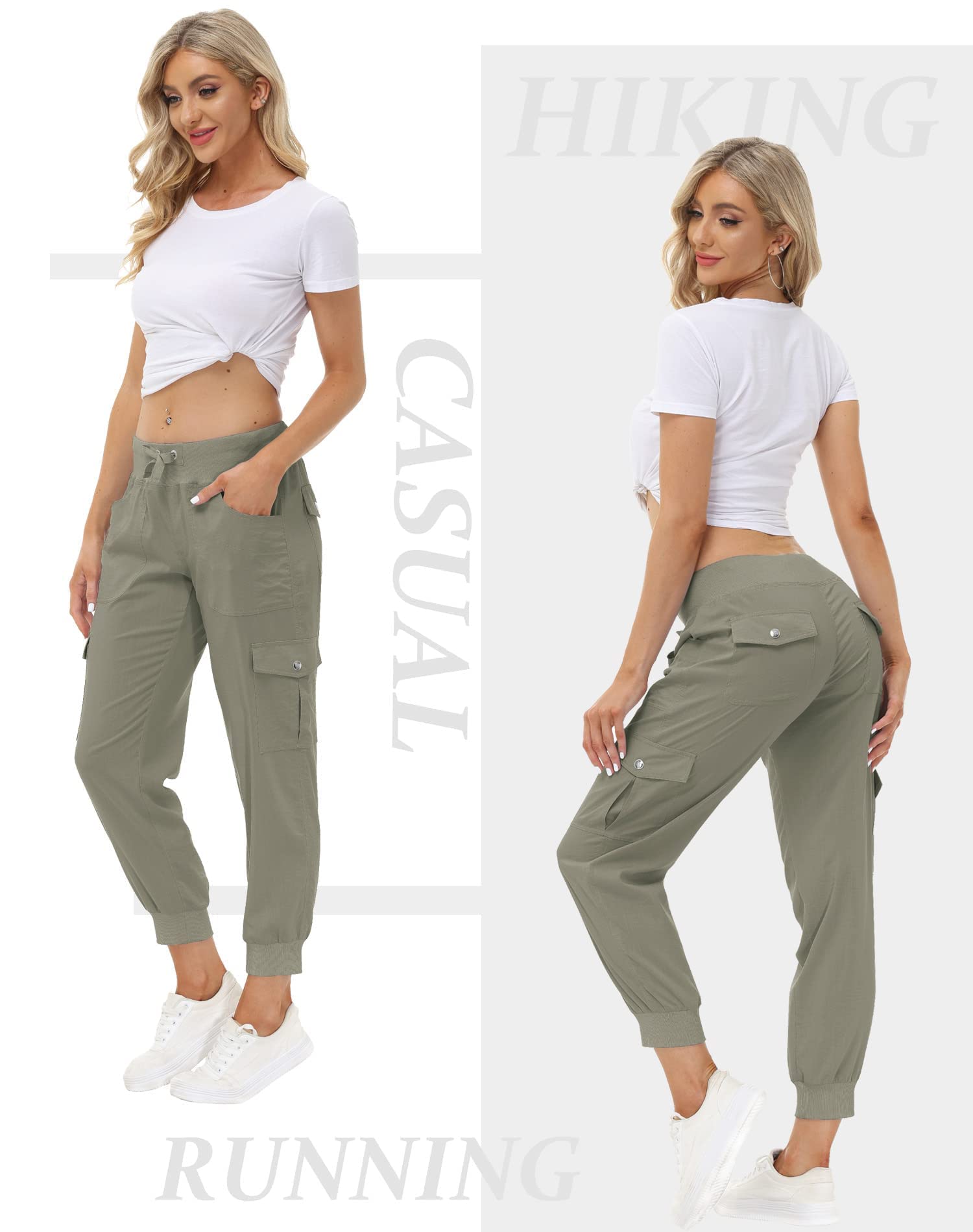 JINSHI Pantalons de Randonnée Femme Cargo Léger Pantalon D'extérieur Été Jogging Travail Taille Haute avec Poches