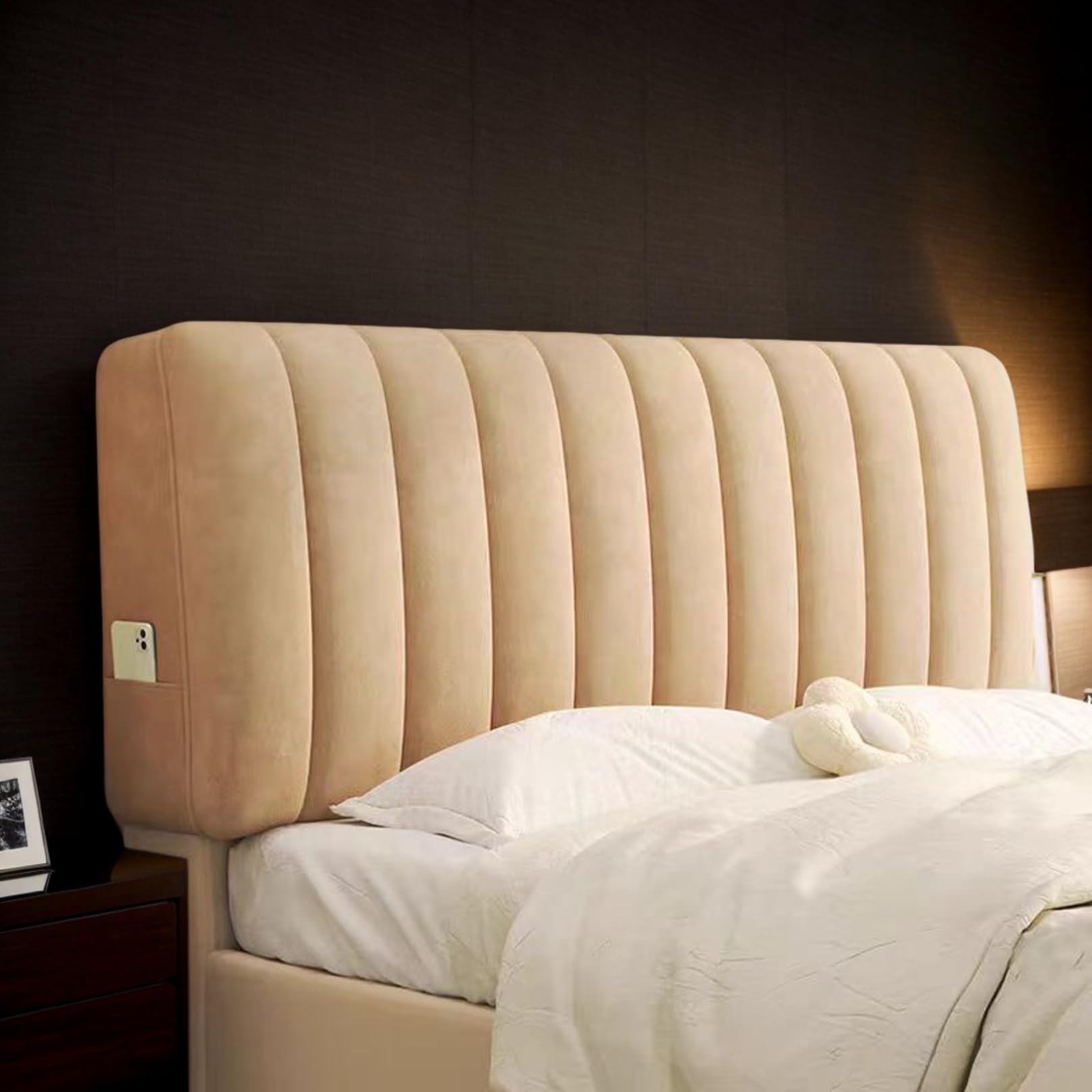 DOSYCOVUR Velvet Headboard Cover Padded Thick Dustproof Washable Full Cover for Double King Size Single Bed Headboard Cushion Protective Cover Modern Bedroom Decor,D,200cm