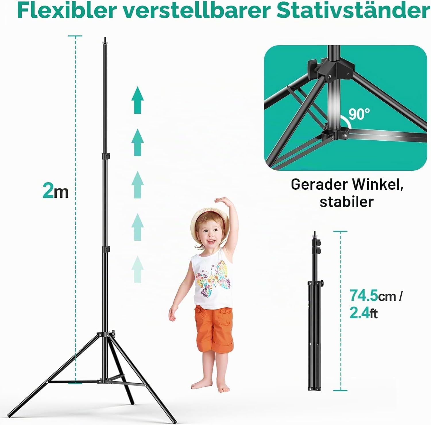 EMART Foto Hintergrund Weiß mit Ständer 2x2m, Weiß Fotohintergrund 1,5x3m