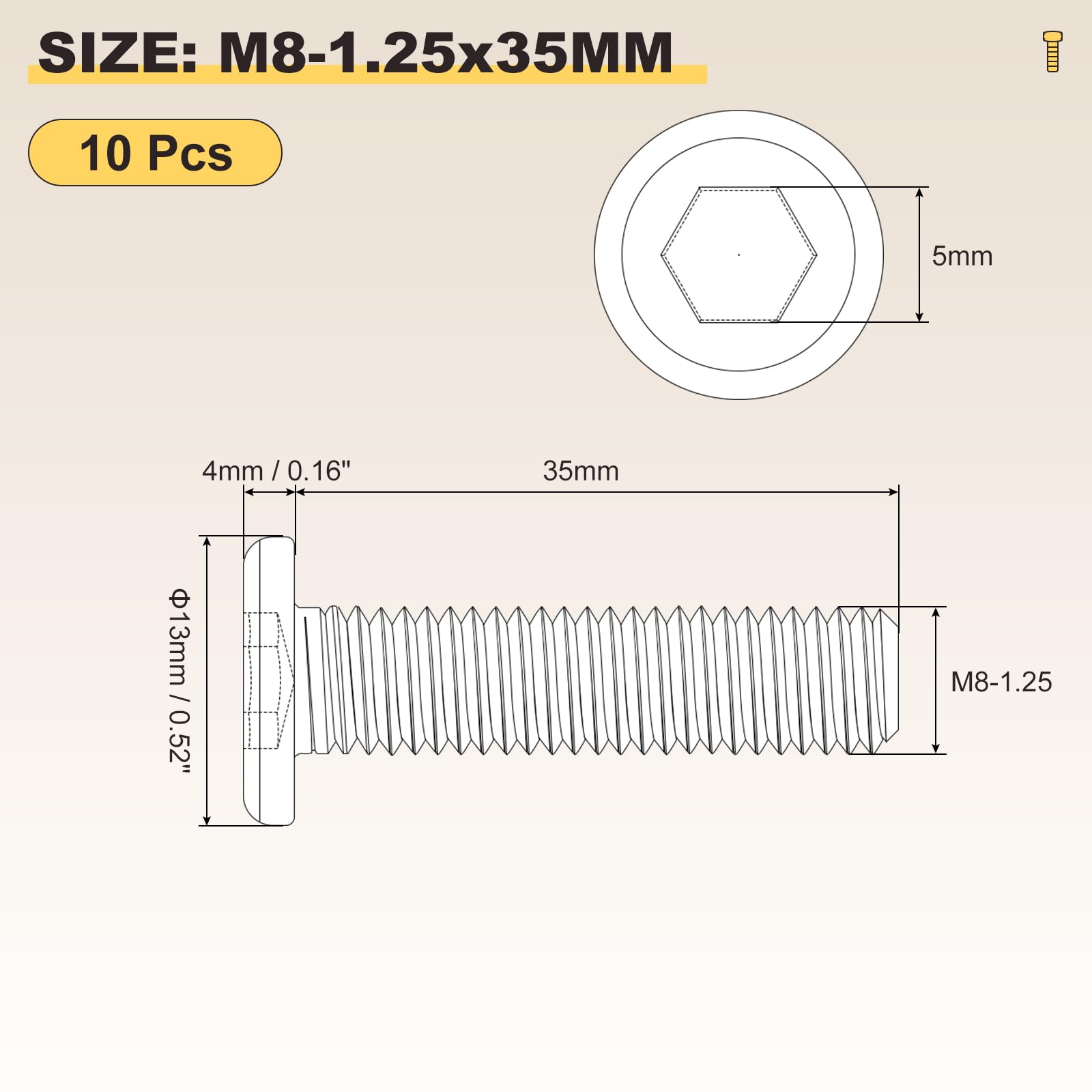 METALLIXITY Flat Head Hex Socket Cap Screws Bolts(M8-1.25x35) 10Pcs, 304 Stainless Steel Hex Socket Furniture Bolts Screws - Image 2