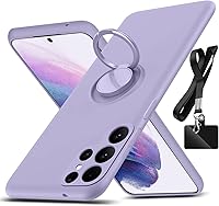 Vista 9 de Funda para Galaxy S22 Ultra, con soporte de anillo giratorio de 360° y cordón de correa de silicona líquida delgada a prueba de golpes para Galaxy