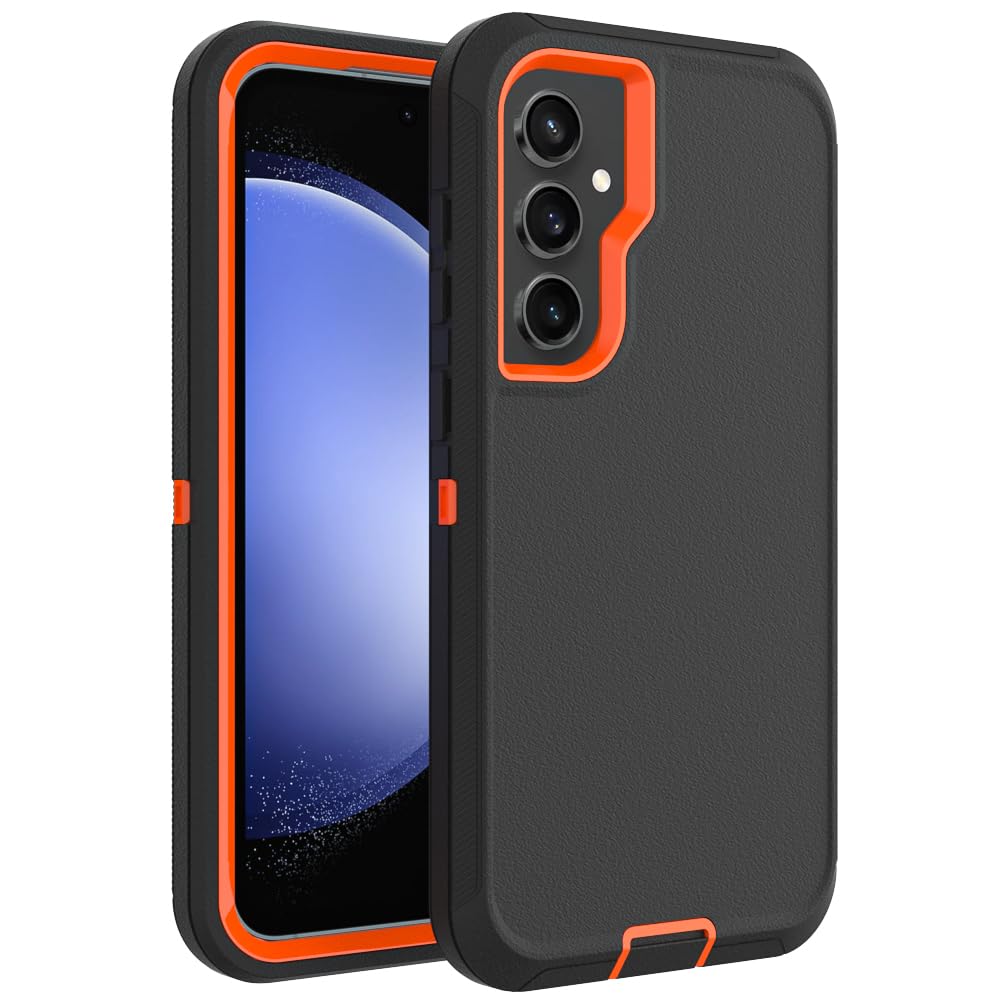 Case for Galaxy S23 FE, Heavy-Duty Tough Rugged Shockproof Drop Protective Cover Cases for Samsung Galaxy S23 FE, Black+Orange