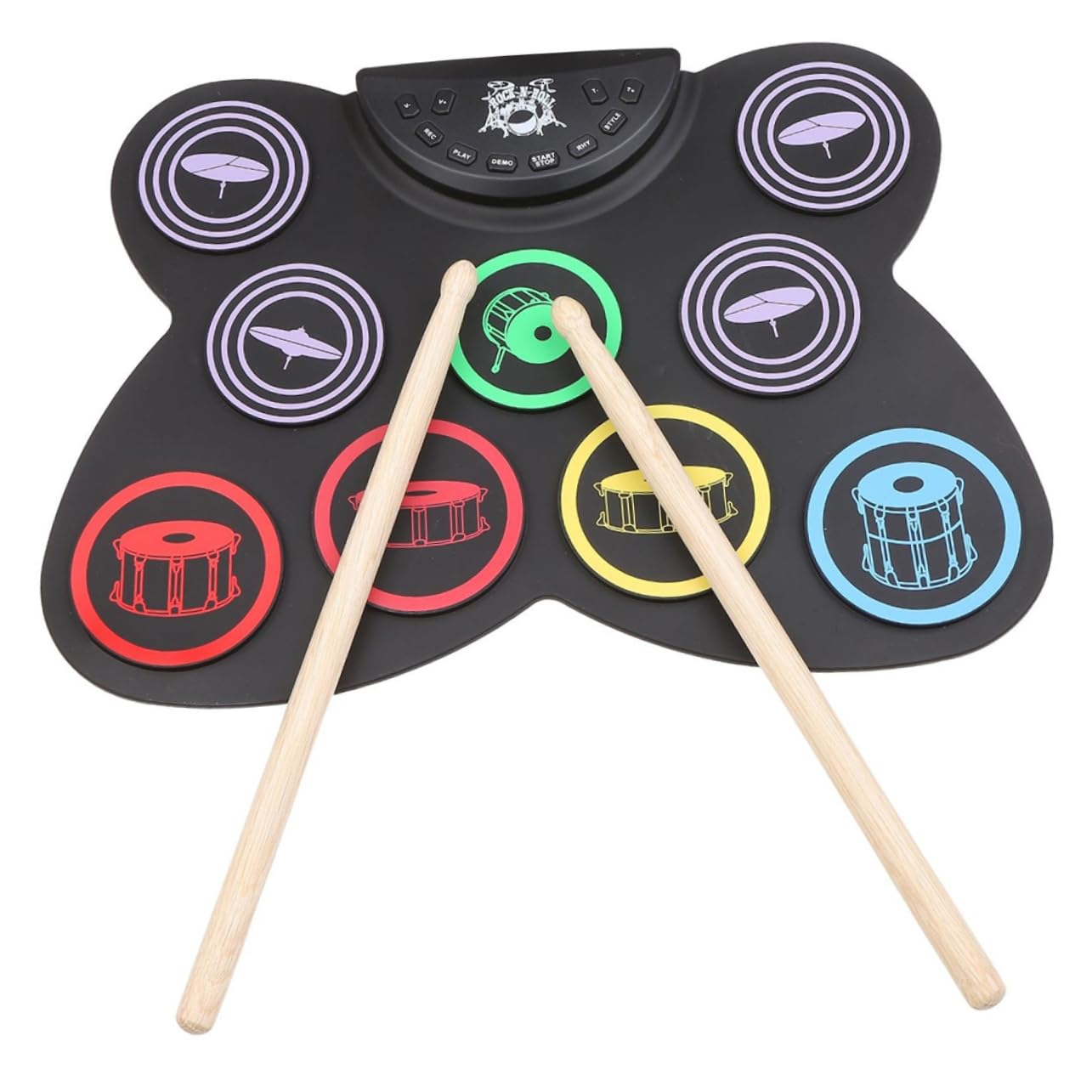 SUPVOX Drum Kit 9 Pads Kids Adults Drum Set Roll-up Design Cymbals Power Supply