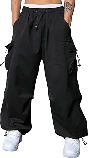 JMIERR Men's Baggy Cargo Parachute Pants - Loose Fit Harem Joggers with Pockets, Trendy Y2K Streetwear