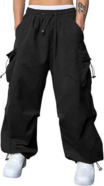 JMIERR Men's Baggy Cargo Pants Trendy Casual Parachute Pant Loose Fit Harem Joggers with Pockets for Streetwear