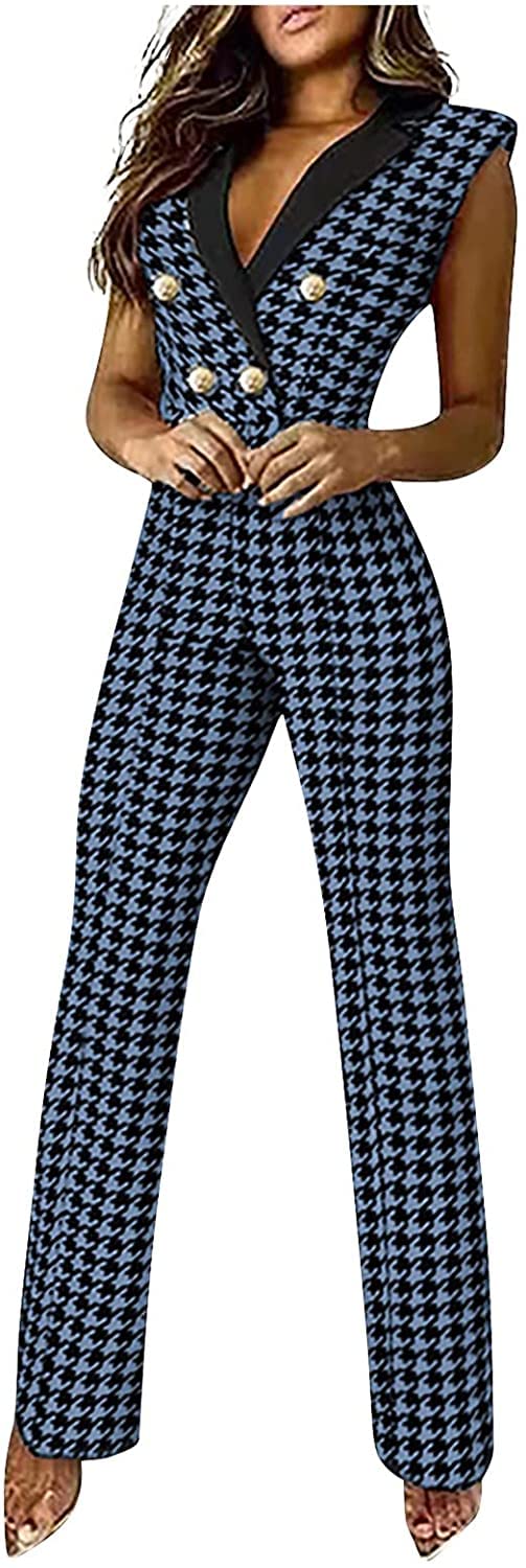 Vagbalena Mono de Mujer Moda de Noche de Boda Elegante Mono de Pierna Ancha Pantalones Cuello en V Mono de Fiesta Festivo Conjunto de Pantalones sin Mangas