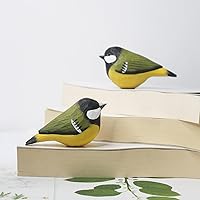 Vista 6 de Figura de pájaro de teta de vientre amarillo de madera para decoración del hogar