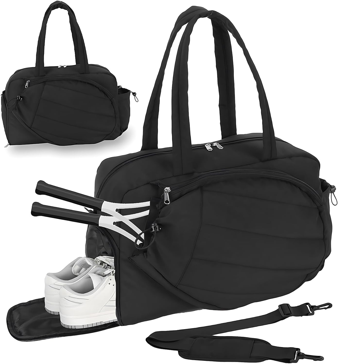 Roomy Tennis Gym Bag for Women - Tennis Tote Holds 2 Rackets, Shoe Compartment&Wet Pocket, Lightweight Sports Duffle, Fits 15.6" Laptop, Overnight Weekend Bag with Shoulder