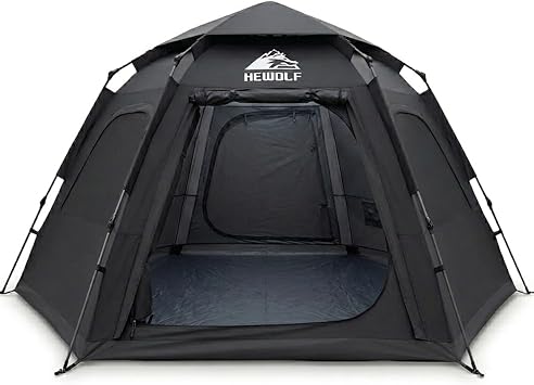 Hewolf 2/3/4 Person Camping Tent - Instant Pop Up Waterproof 2 Doors Tent with Easy Setup | 3-Season Hexagonal Dome Design for Family, Hiking & Traveling