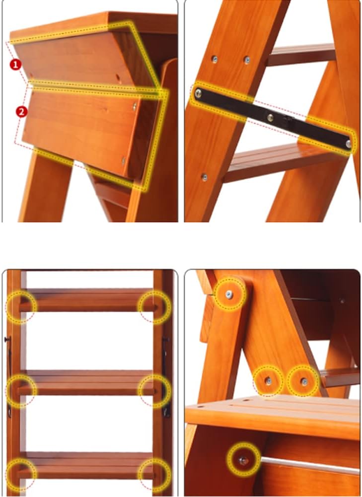Folding Steps Wood Step Ladders 5 Step Lightweight Foldable Step Stool Multi Purpose Step Ladder Tread Folding Ladders Shelf Staircase Chair Maximum Load 150kg