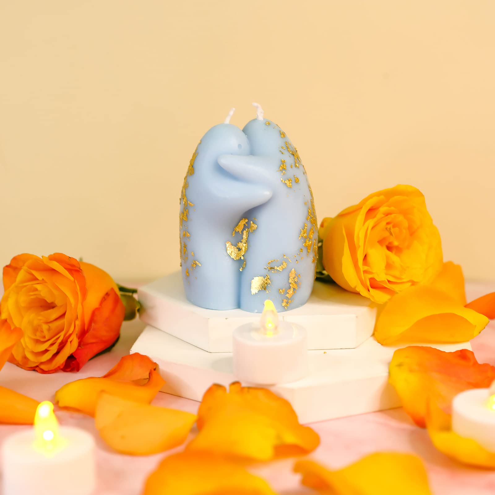 Carol Cao Hug Candle Embrace Shaped Candles Natural Beeswax Soy Candle Mother's Day Gift Custom Gifts Personalized Home Decor Scented Candle(Blue+Gold Flakes) Christmas Gifts