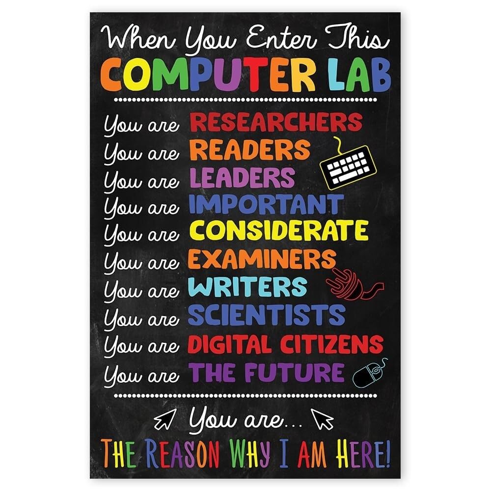 LLBOGRGGN Computer Welcome Poster with Rules Shortcuts When You Enter Our Class Sign Technology Teacher Supplies Classroom Decor Print(Framed,12x18inch(30x45cm))