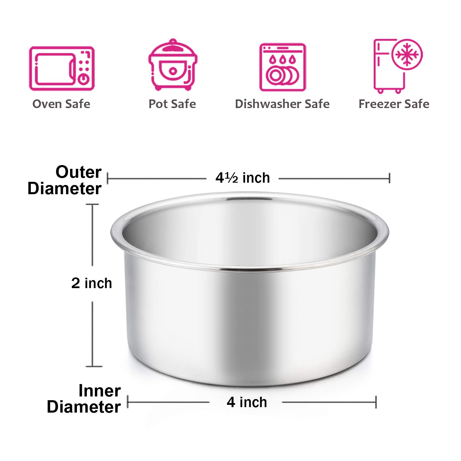 E-far - Molde para Tartas y Bizcocho, Acero Inoxidable, 10,1 cm