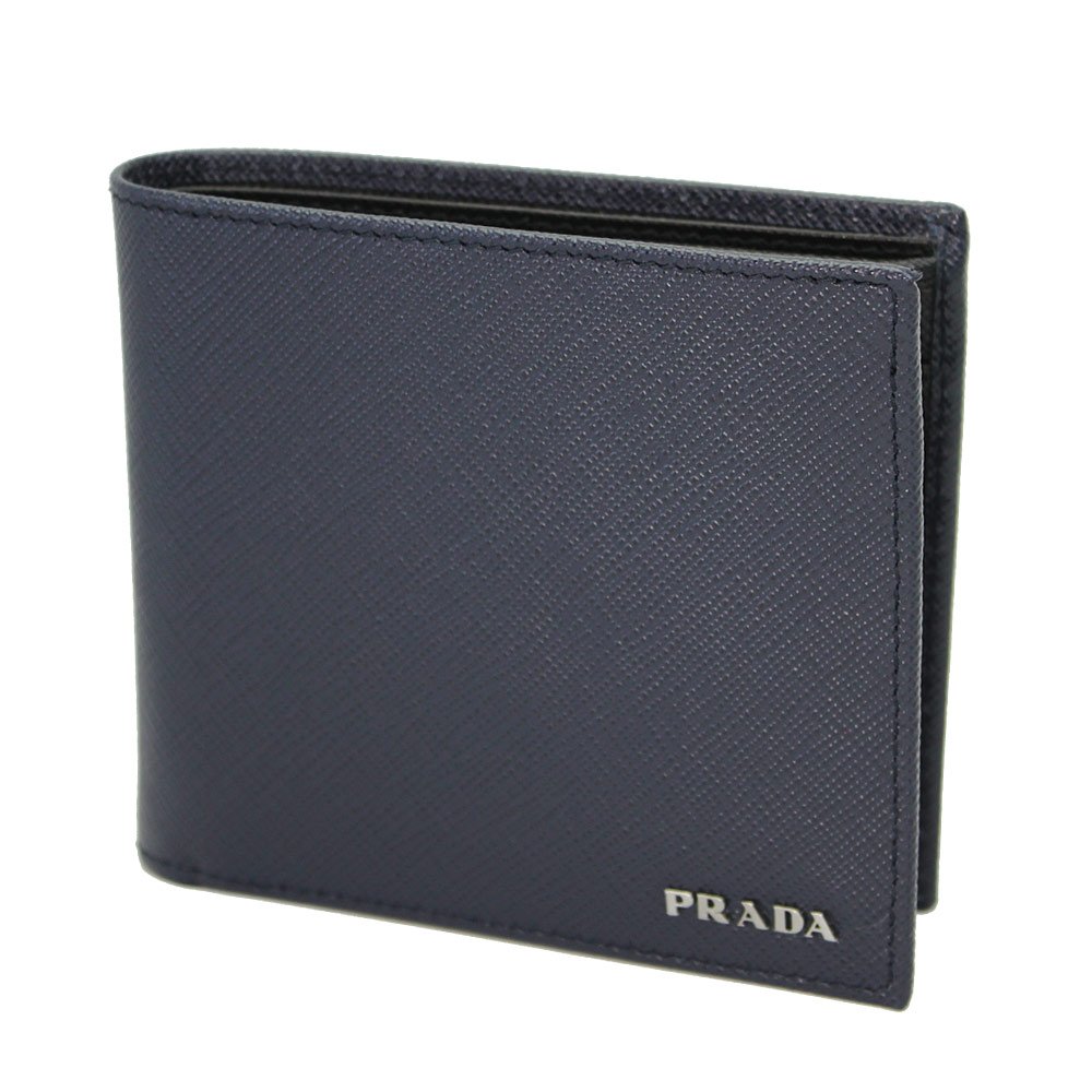 PradaMens Blue Saffiano Leather Bi-fold Wallet 2m0738 Baltico+Nero