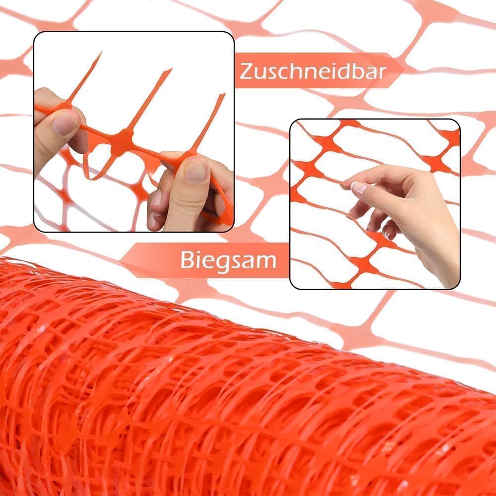 FIVMEN Recinzione di Protezione in Plastica 1x50 m, Rete di Protezione per Pecore, Cani, Pollame, Polli, Rete di Avvertimento, Rete di Cattura per Cani e Pollame, Arancione