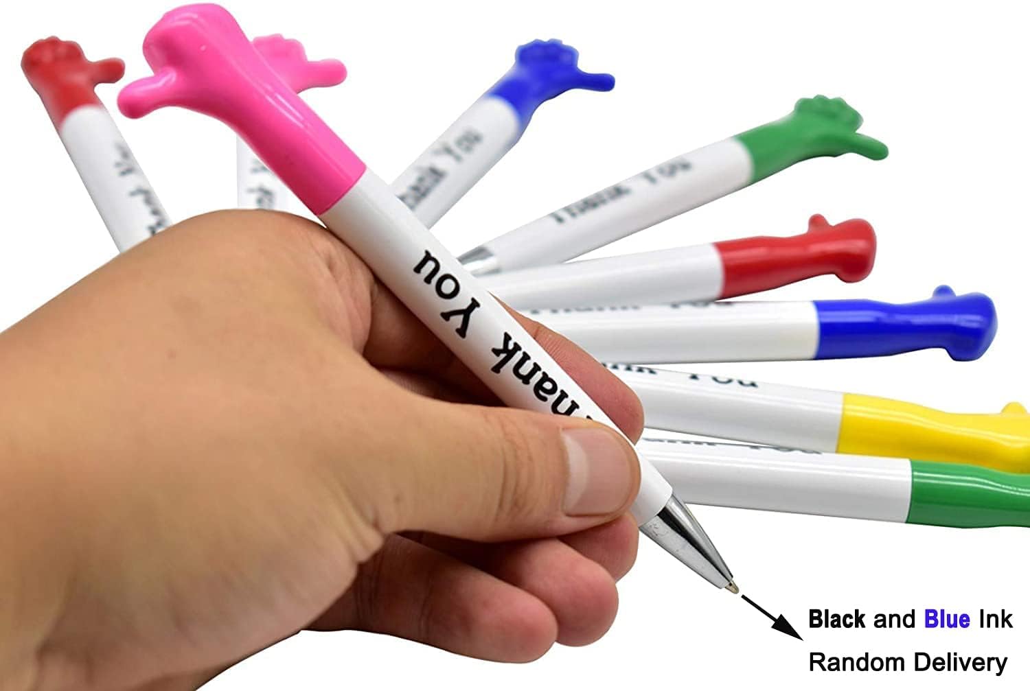Maydahui 25 PCS Thank You Greeting Gift BallPoint Pen Thumbs Up Pens Cute Hand Gesture Pens for Thanksgiving Employee Appreciation Party (Black and Blue Ink Random Delivery) (Pack of 2)
