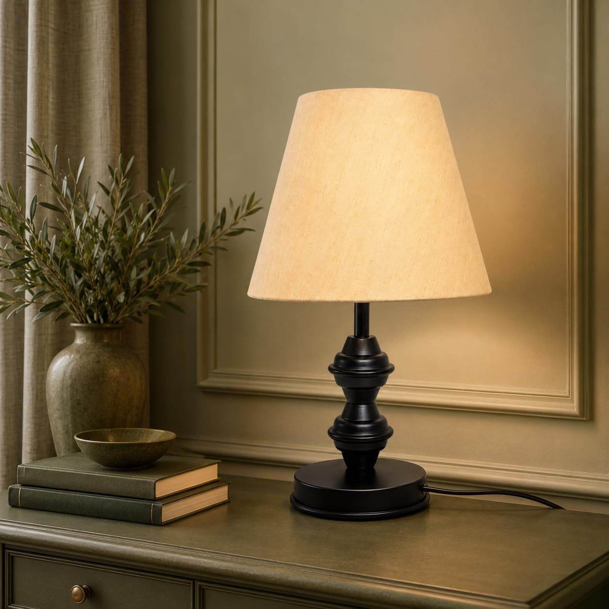 tu casa Off White Cotton Shade with Black Metal-Iron Base Table Lamp | Elegant Bedside & Desk Lamp for Bedroom, Living Room, Office, Home Décor & Gifting (Height : 13 Inch/No Blub Included)-image-48