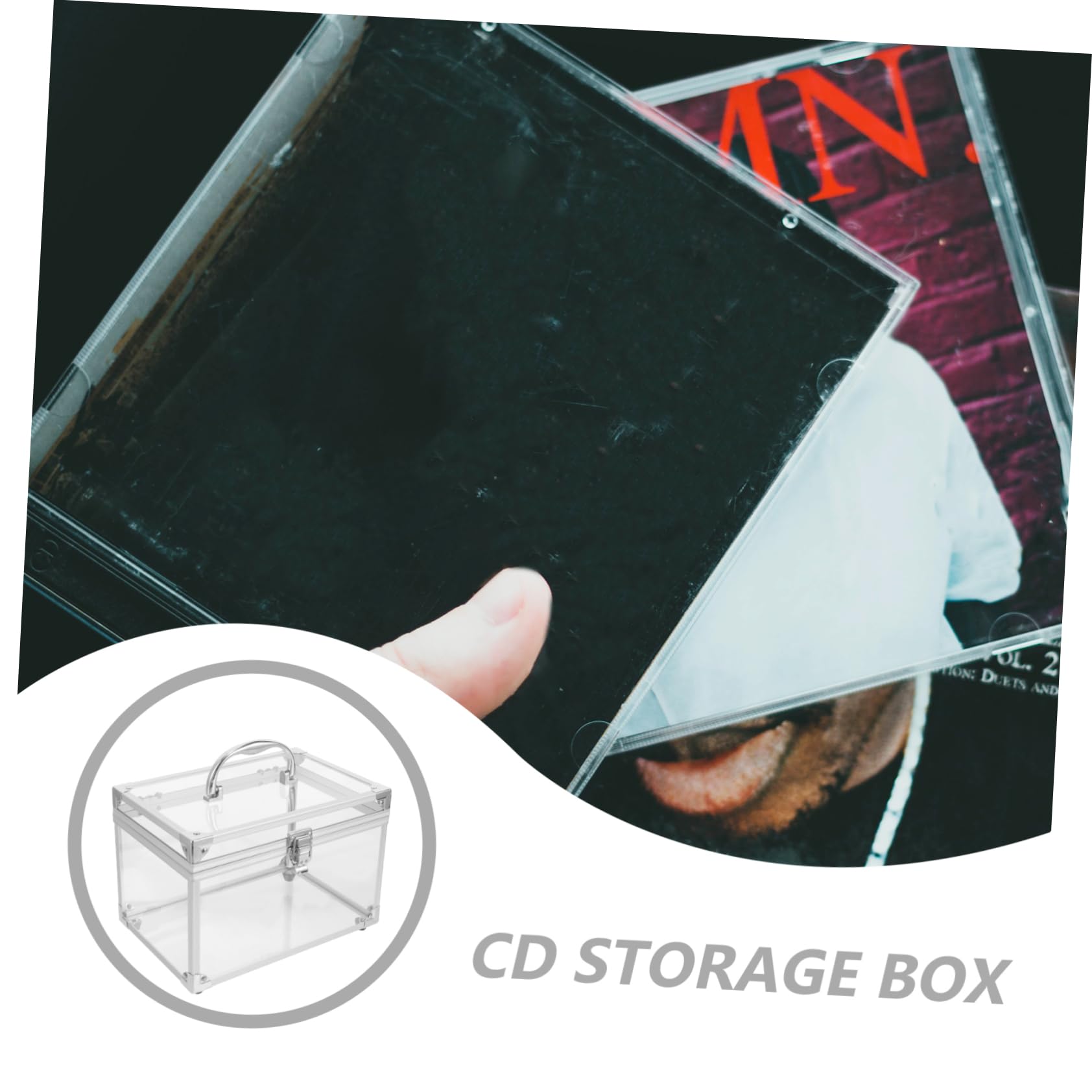 Scatola Porta CD e Dvd in Acrilico Trasparente Argento con Manico, Contenitore Storage Box per Organizzare Dischi, Custodia Grande Capacità per Casa e Ufficio