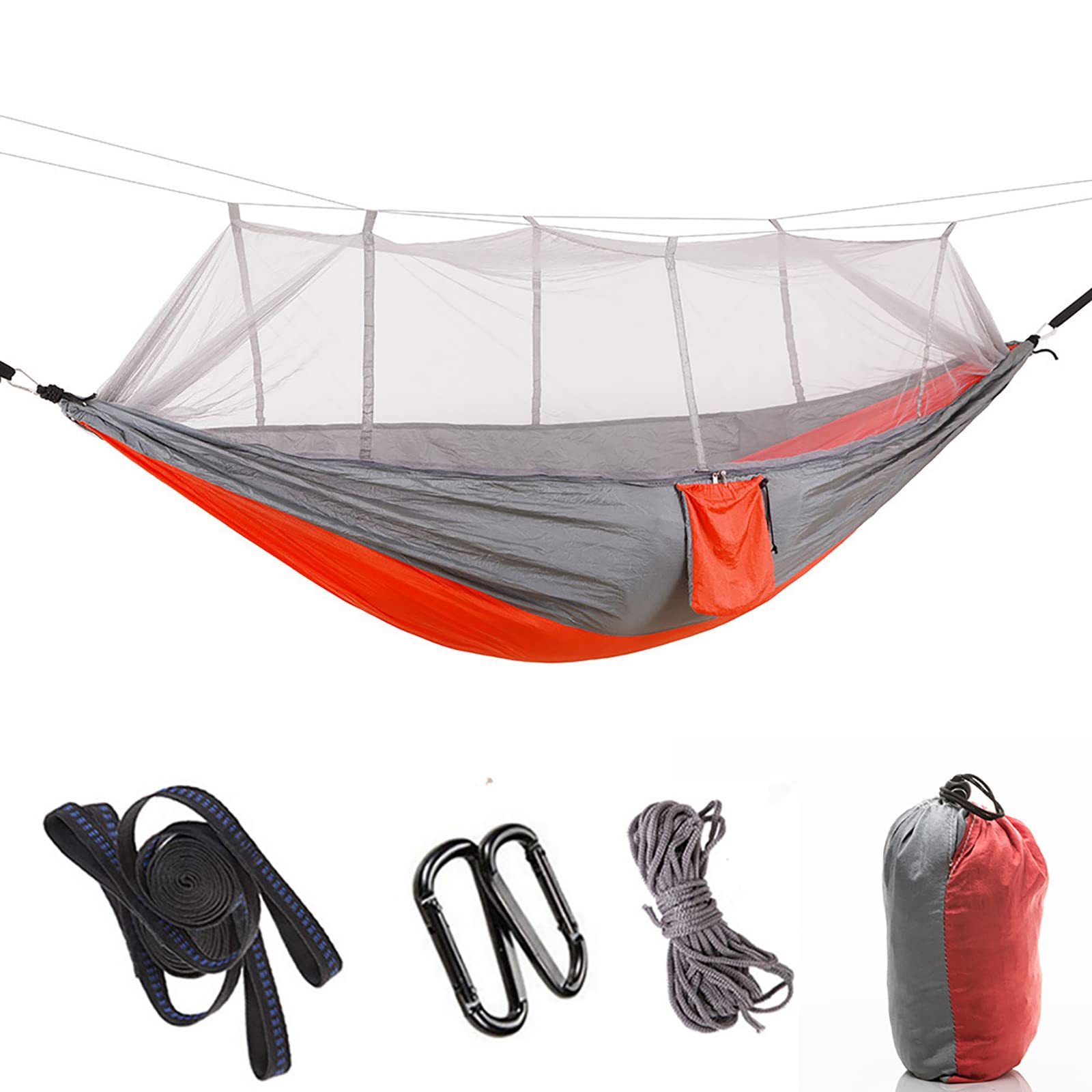 Hängematte, 260 cm × 140 Camping mit Netz Nylon Fallschirm Ultra Light