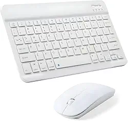Teclado E Mouse Bluetooth Recarregáveis – Design Slim, Silencioso E Ergonômico Para Escritório E Casa Para Computador, Tablet E Laptop Ipad | Kit Premium Sem Fio 2 Em 1 (ABNT2) (Branco)