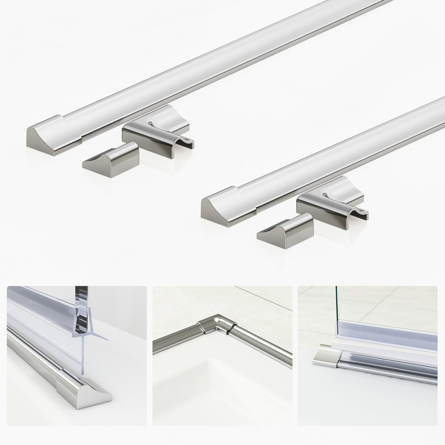 Splash Guard Strip Shower Water Stop 2 x 95 cm Aluminium for Shower Seal Shower Screen Replacement Seal Bath Water Repellent Shower Cubicle Shower Seal Splash Guard