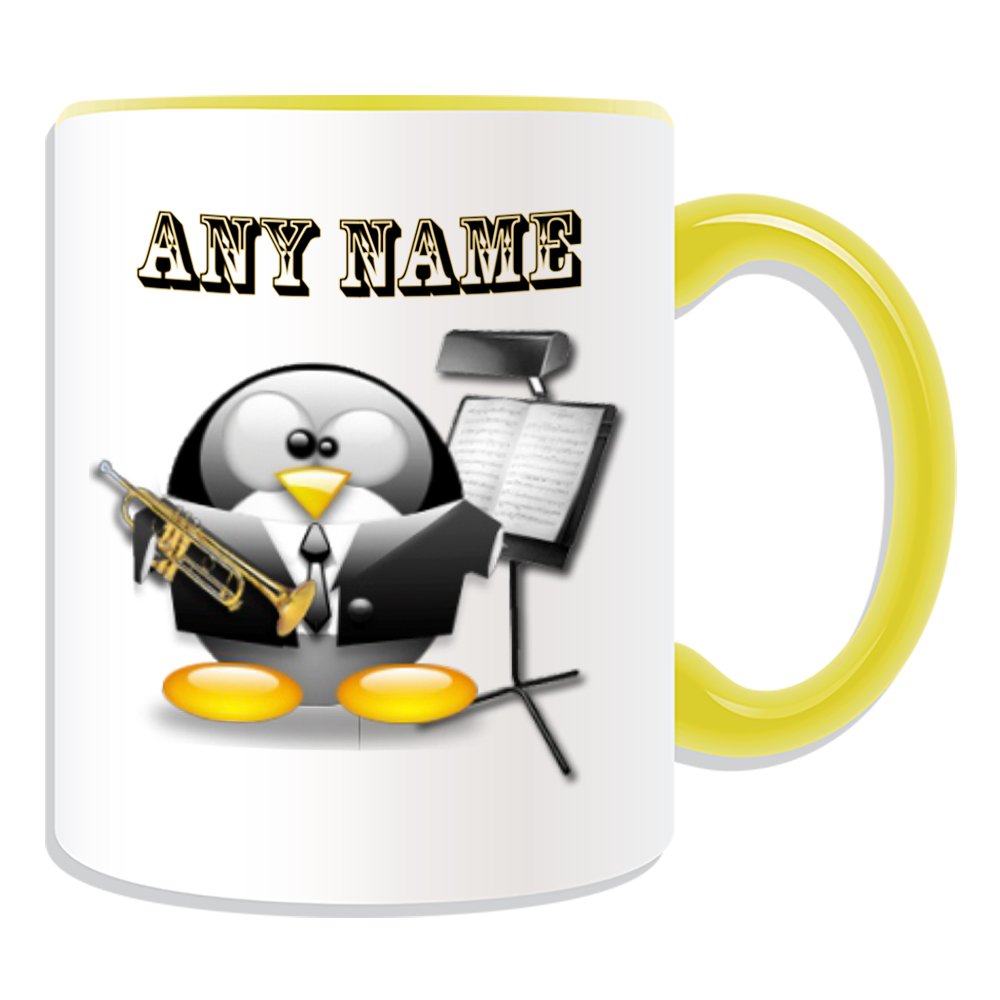 UNIGIFT Personalised Gift - Trumpet Mug (Penguin in Costume Design Theme, Colour Options) - Any Name/Message on Your Unique - Symphony - Music Musical Instrument