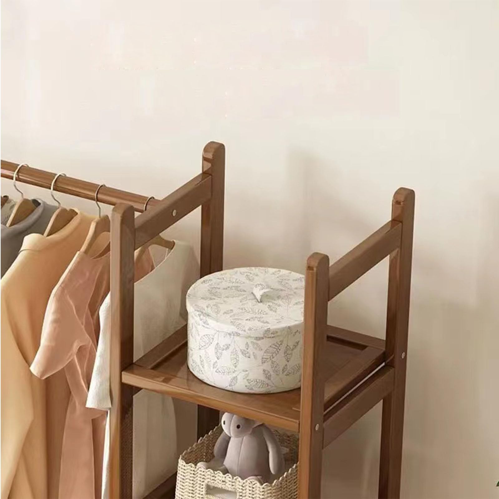 Percha de bambú Abierta, Armario Estable Multifuncional, con cajones y Ganchos de Ropa, Adecuada para dormitorios, vestuarios (Door 80cm/32in#)