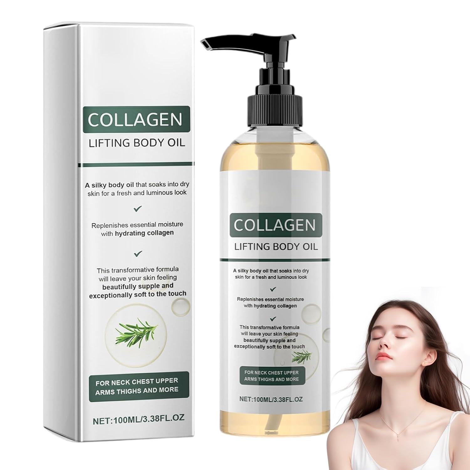 Collagen Lifting Body Oil, Premium Moisturizing Skin Oil, Anti-Aging, Softens Skin, Reduces Wrinkles, for Men and Women, 3.38 fluid ounces .(1 Bottle)