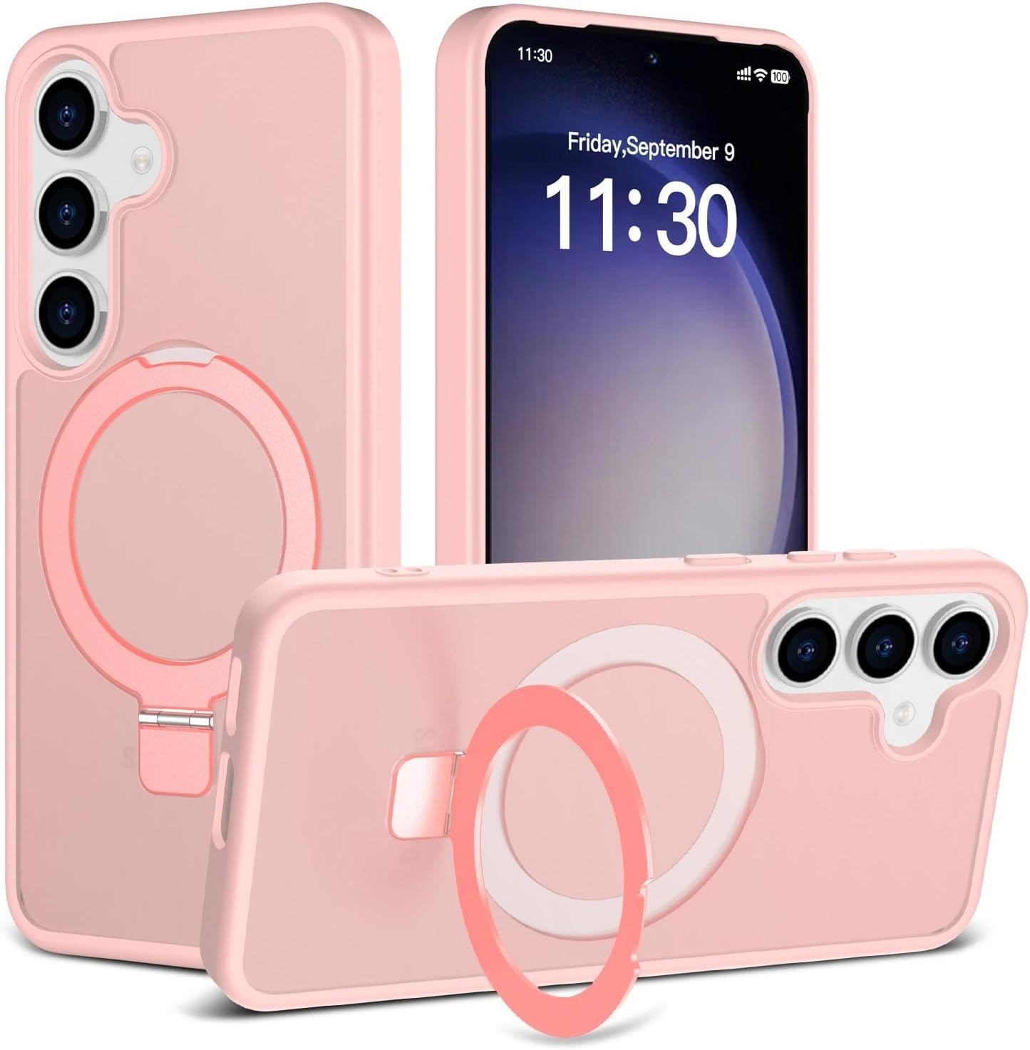 Magnetic for Samsung Galaxy S25 Case, 6.2", Compatible with MagSafe, Rugged Kickstand, Not-Yellowing Military-Grade Protection, Matte Pink