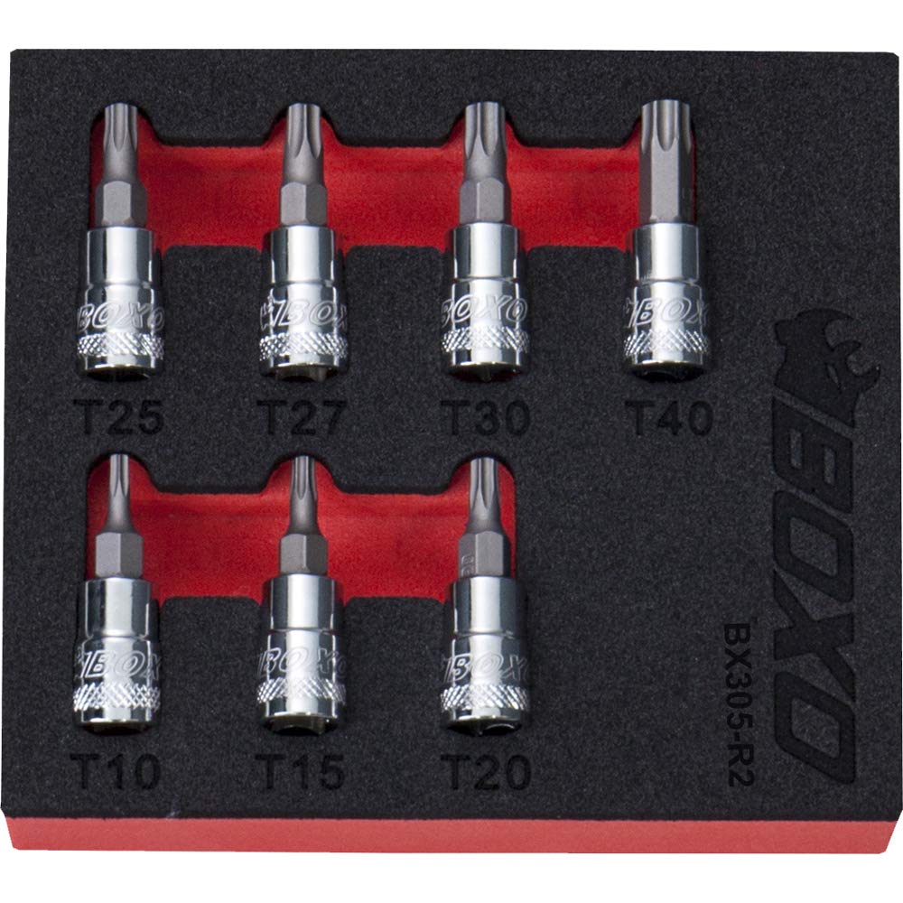 Boxo 1/4" Torx Bit Socket Set 7 Pieces T10-T40 In Eva Foam Bx305-R2