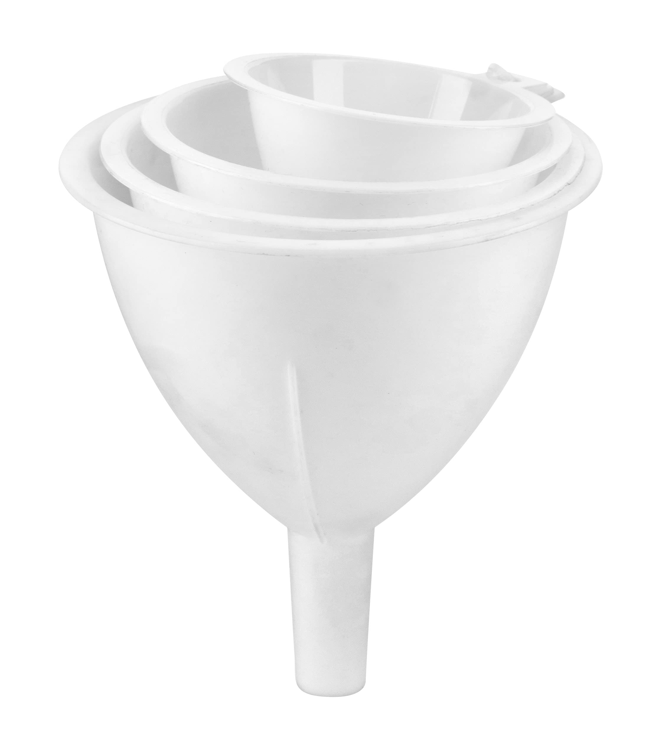 HOMESHOPA Plastic Funnel Set, Pack of 4 Different Sizes Large to Small Kitchen Funnels for Filling Bottles, Jars & Containers, Automotive Oil Funnel for Gas, Lubricants and Fluids, Arts & Crafts-White