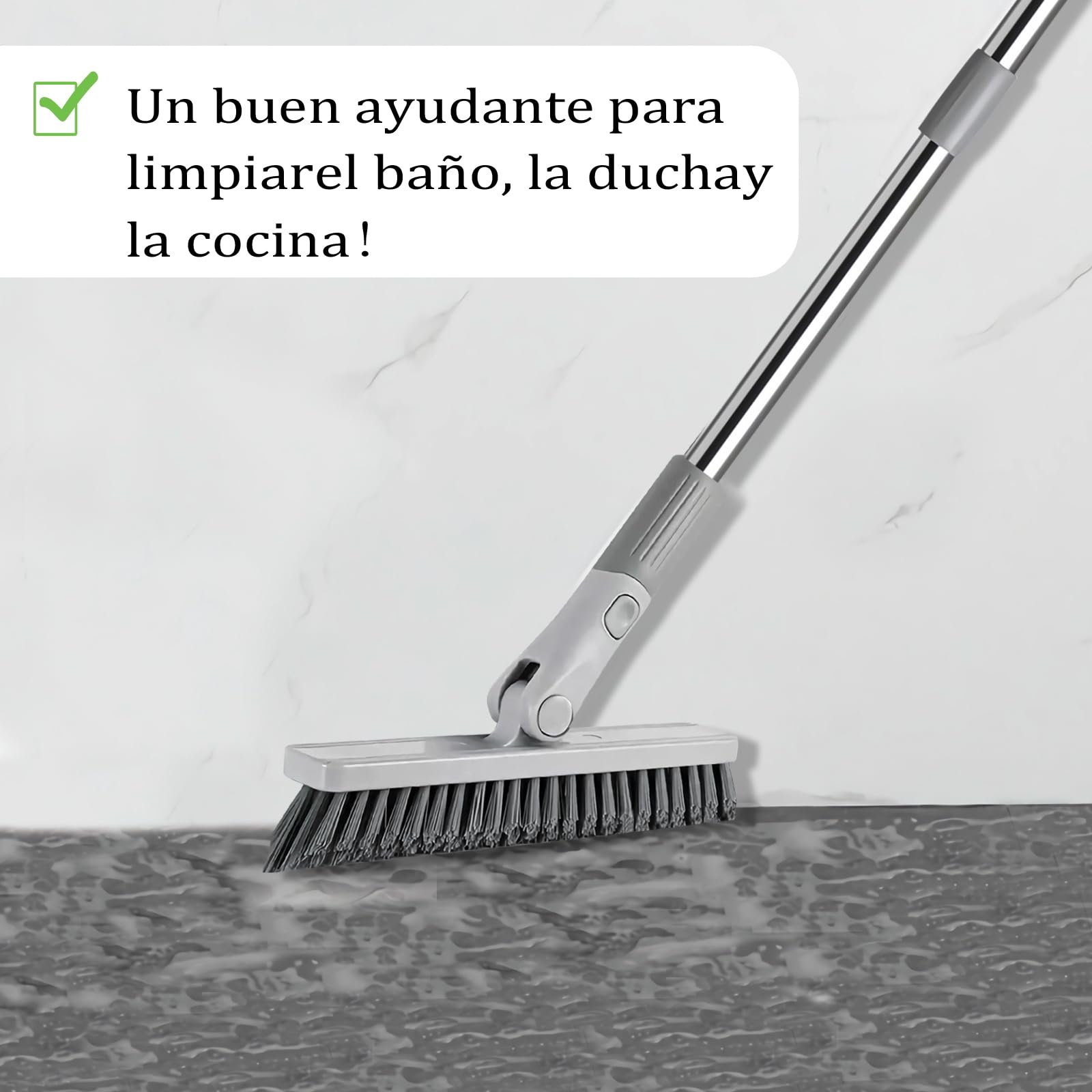 Brosse à joints avec long manche pour nettoyage de salle de bain, brosse de nettoyage des joints pour sols carrelés, brosse de nettoyage des joints rotative à 180° pour cuisines, plinthes, garages,