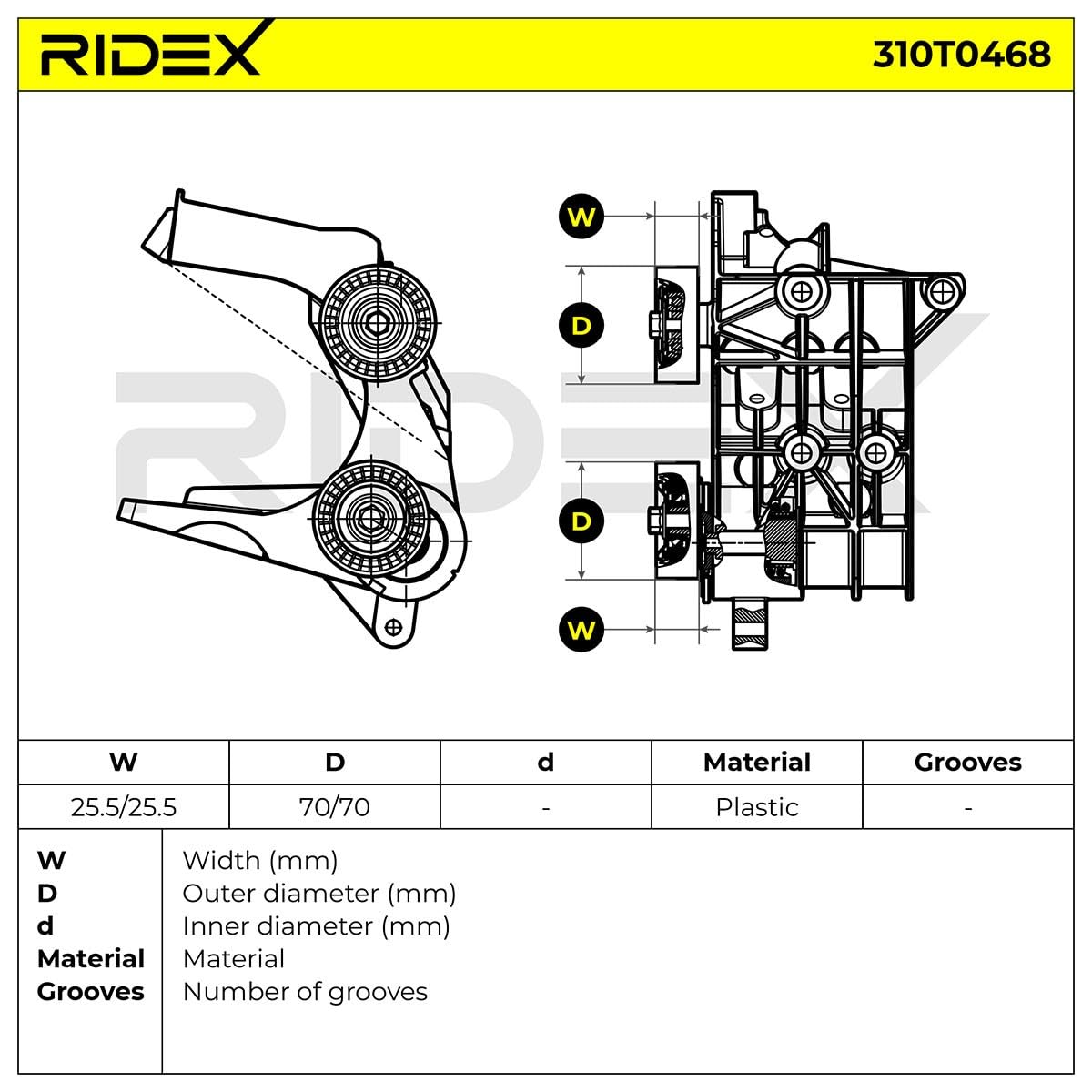 RIDEX 310T0468 Polea tensora correa poli V Compatible con FORD Fiesta Mk5 Hatchback JH, JD, JH1, JD1, JH3, JD3