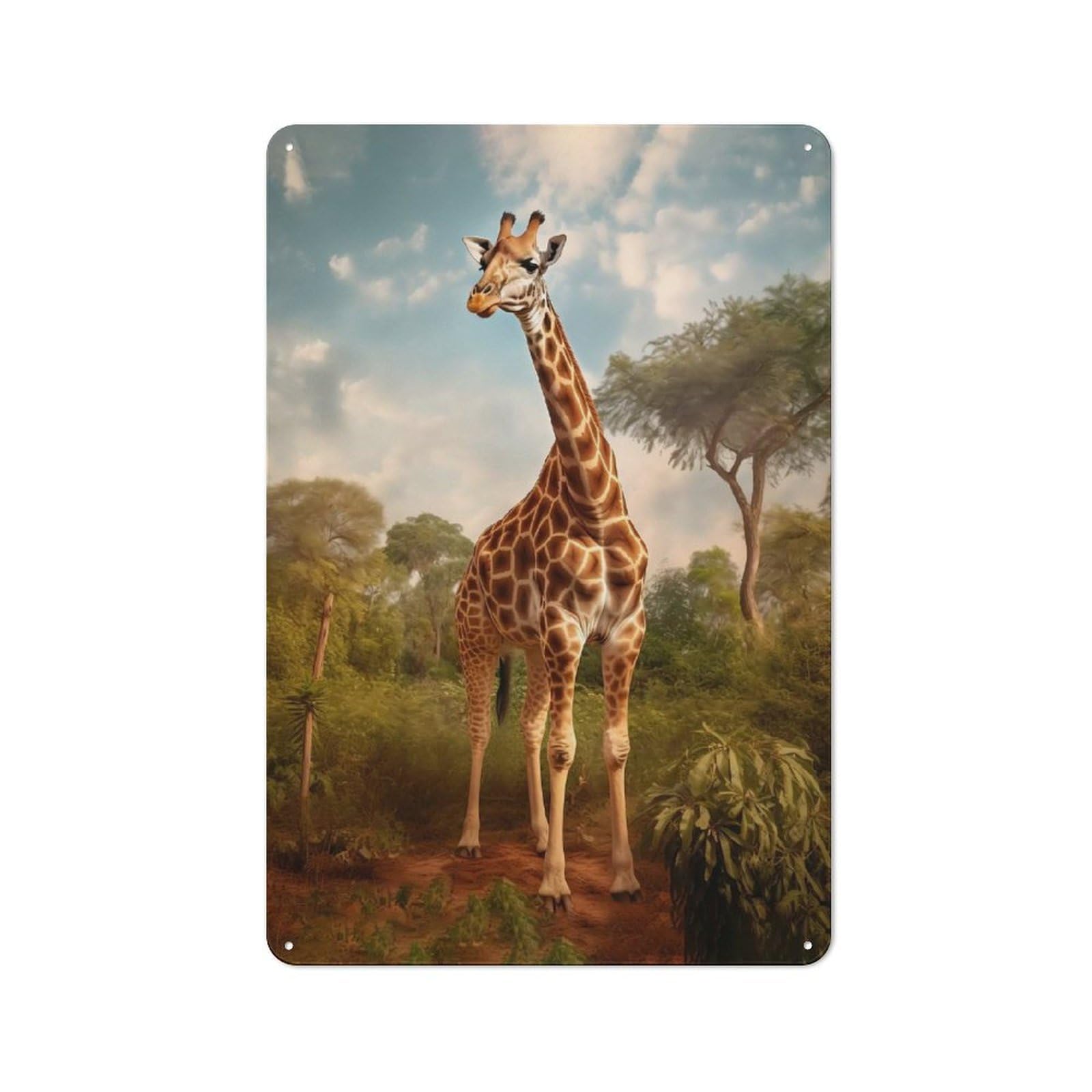 Junmoney Style-22 Vintage Tin Sign 30X20cm With Giraffe In Savannah For Home Bar Wall, Metal Sign Decor For Home Bars And Entertaining Spaces