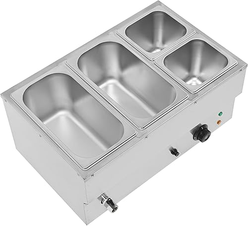 Miniatura 9 de Calentador de alimentos de bufé comercial de 110 V, 4 sartenes, mesa de vapor eléctrica de acero inoxidable de 850 W con control de temperatura,