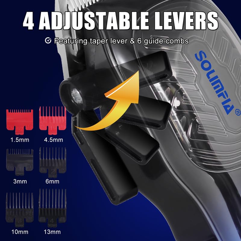 Image of SOLIMPIA HT-6037 Hair Clippers for Men Professional Cordless Hair Trimmer Beard Trimmer 6 Guide Combs Sharp Stainless-Steel Blade Powerful 7000 RPM Motor 2000mAh Battery LED display 240 mins, Blue