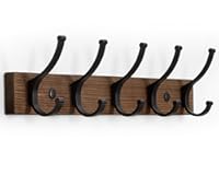 Coat Rack Wall Mount, 16.5 Inches Wood Coat Hooks Wall Mount, Wall Coat Rack with 5 Hooks, Hat Rack Wall Hooks for Hanging Coat, Bag, Towel (1Pack, Brown)