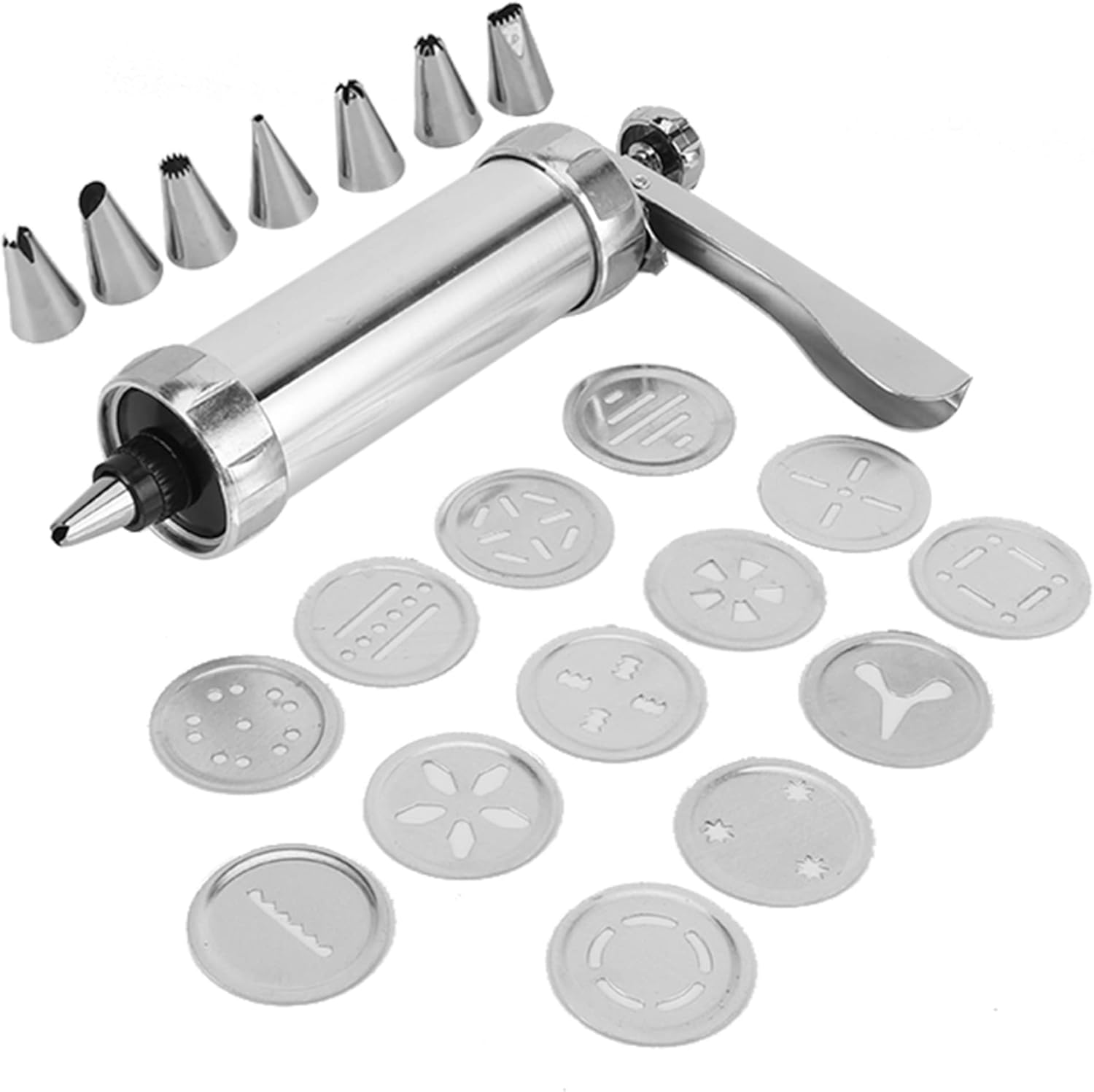 Jeanoko 2023 Upgrade Aluminum Cookie Maker Press Kit, Manual Churros Maker Machine Include 20PCS Cookie Disc Shapes Christmals Spritz Cookie Press Gun Biscuit Tools Set